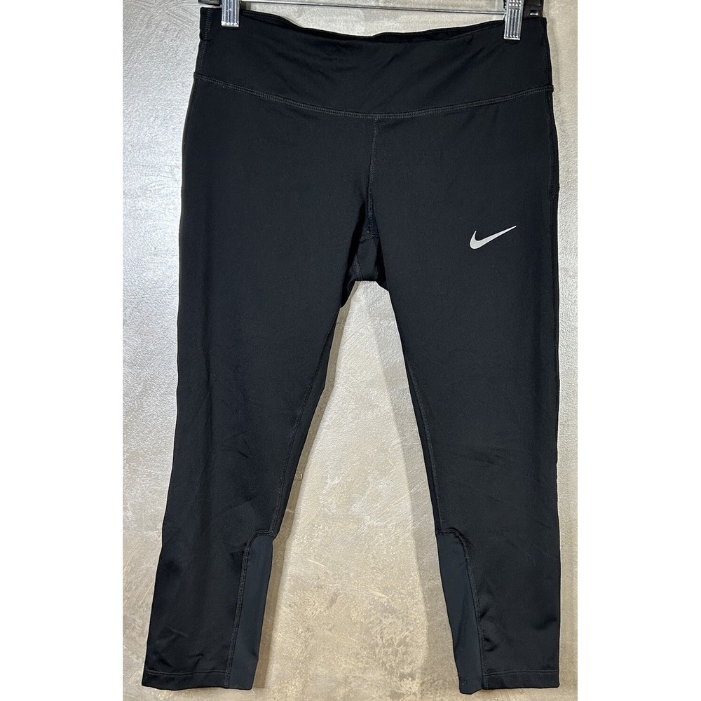Nike Women's Power Epic Crop Leggings 938602-010 Black Medium‎ EUC Back Pocket